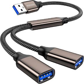 USB Splitter 1 in 2 Out,USB 3.0 Splitter Y Cable,Dual USB Port Extender Hub USB Male to Two Female Extension Cord Multi Port USB Extension Splitter Data Charging Split for Car,PC,TV,Laptop