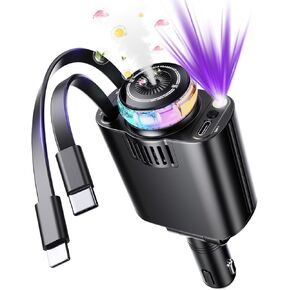 5 in 1 Retractable Car Charger with Aromatherapy and Starlight, USBC Car Charger Adapter, 69W Fast Charging Cars Phone Chargers, Cars Air Freshener Compatible for iPhone 16 15 14 13 12 and Android