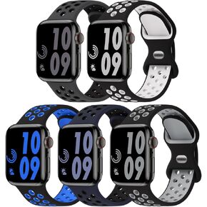 5 Pack Sport Bands Compatible with Apple Watch Band 44mm 45mm 46mm 42mm 41mm 40mm 38mm 49mm for Men Women, Breathable Silicone Wrist Strap for iWatch Series 10 9 SE 8 7 6 5 4 3 2 1 Ultra 2