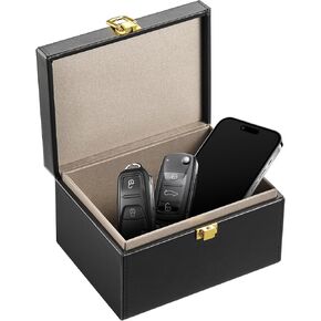 VEVOR Faraday Box, PU Leather Signal Blocking Holde, Keyless Fob Protector Shielding for WiFi, RFID, GPS, Bluetooth & 5G, Anti-Theft Box and Anti-Hacking Case Blocker, Black(6.3 x 5.1 x 3.7)