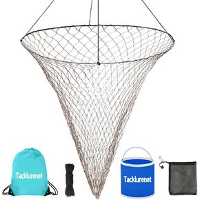Foldable Drop and Pier Fishing Net, Portable Bridge Net,Crab Bait Shrimp Net with Bucket Soft Steel Hoop and 32FT Rope Storage Bag