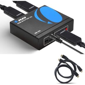 OREI HD-102 1x2 HDMI Splitter Bundle with 2-Pack 6 ft HDMI Cable - Ultra HD 4k@ 30 Hz - 1 Port to 2 HDMI Display Duplicate/Mirror