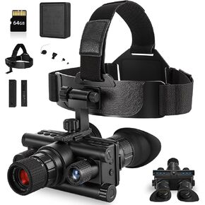 4K Head-Mounted Night Vision Goggles with 8X Digital Zoom & Manual Focus - Helmet-Compatible Infrared NVG for Hunting/Camping/Surveillance, 64GB SD Card, USB Rechargeable, 12Hrs Battery Life