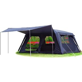 KTT Extra Large Tent 12 Person,Awning Family Cabin Tents,2 Rooms,3 Doors and 3 Windows with Mesh,Straight Wall,Waterproof,Double Layer,Big Tent for Outdoor,Picnic,Camping,Family Gathering