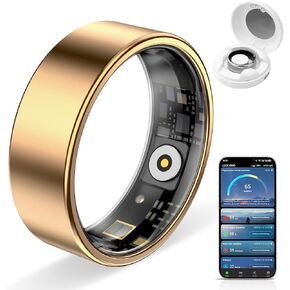 Smart Ring, Size First, Health Ring No App Subscription, Women’s Health, Heart Rate, Blood Oxygen, Fitness Monitor, Sleep Tracker, Up to 7-Day Battery, Smart Rings for Men/Women BJ02 (Gold, 12)