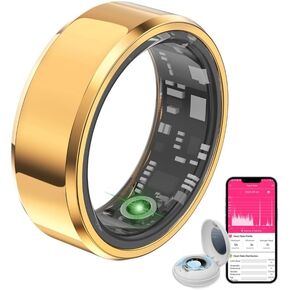 Smart Rings for Women Men, Fitness Sleep Health Tracker Rings for Sleep Tracker/Heart Rate/Blood Oxygen/Steps/Distance/Calories, IP68 Waterproof Smart Ring for iPhone & Android (Gold, 9#)