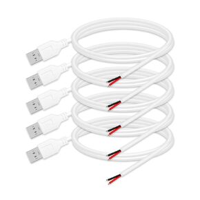 2Pcs 1.64Ft 24AWG USB 2.0 Male 2 Pin Bare Wire Pigtail Cable, 5V 2A USB Extension Cable Open End for DIY Repair, Replacement, and Power Supply