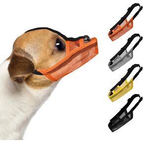 Soft Dog Muzzle for Small Dogs Long Snout Breathable Air Mesh Drinkable Pet Muzzle to Prevent Biting Chewing with Adjustable Straps Anti-Barking Licking Yellow XS