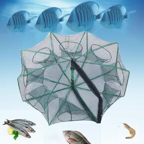 Minnow Fish Trap 8 Hole Portable Folding Fishing Net Trap Durable Polyethylene Mesh, Iron Frame Design with Floating Ring and Rope for Catching Live Bait, Fish, Crawfish, Shrimp, Trout