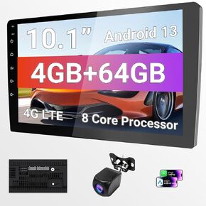 10.1 Inch HD Carplay Screen for Car with 720P Touchscreen, Double Din Car Stereo, 8-Core Processor, Backup Camera, 64GB Storage,GPS Navigation, USB Ports, Quick Reverse