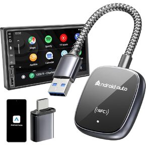 Android Auto Wireless Adapter, [NFC Tech, Ultra-Durable Wire, Latency-Free] 2025 Upgraded USB-A/USB-C Aluminum Wireless Android Auto Car Adapter, Compatible with Cars from 2015