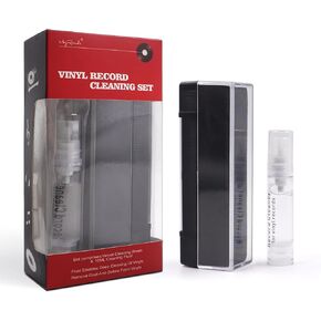 sdroceRyaM Vinyl Record Cleaning Brush Kit with Cleaning Fluid, Anti-Static LP Velvet Record Cleaner, Nylon Bristles, Black