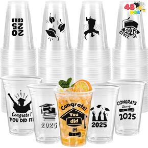 JOYIN 48 Pcs 16OZ Graduation Party Plastic Cups (Blue), 24 Designs Disposable Cups for Class of 2025 Graduates, Tableware Bulk for 2025 High School College Graduation School Grad Party Supply Decor