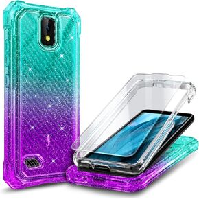 Designed for Hot Pepper Panca Phone Case with [Tempered Glass Screen Protector], Full-Body Protective Shockproof Rugged Bumper Cover Case (Glitter Aqua/Purple)