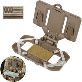 Accessories for Tactical Plate Carrier Vests: Chest-Mounted Phone Holder, Compatible with Screen Sizes 4.7" - 6.7" Include U.S Patch(Tan)