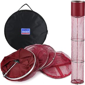 Portable Foldable Fish Basket, Fishing Net Cage for Live Fish for Saltwater Freshwater Pier Fishing Baskets