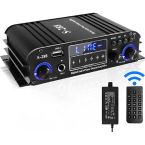 4 Channel Bluetooth 5.1 Stereo Amplifier, Max 1200W HiFi Power Amplifier，RMS 50Wx4，USB/SD/FM Class D Audio Amp with Power Adapter & Remote Control for Home Car DIY Passive Speakers Theater Karaoke