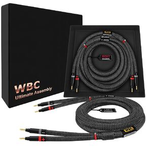 WORLDS BEST CABLES 20 Foot Ultimate - 7 AWG - Ultra-Pure OFC – Extra Premium Audiophile HiFi Speaker Cable Pair with Eminence Gold Banana Plugs & Carbon Tweed Jacket