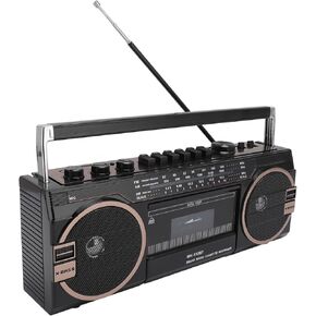 مشغل شريط الكاسيت Bluetooth Boombox ، مشغل الكاسيت AM FM SW Radio Stereo ، مسجل مشغل الشريط مع مكبر صوت ومقبس سماعة ، USB ، TF Card Player ، لـ Daily (Black)