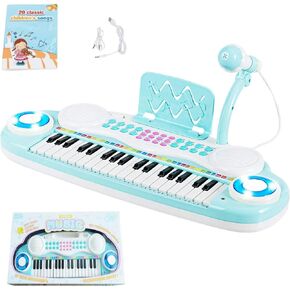 Costzon 37-Key Kids Toy Beyboard Piano مع أرجل قابلة للفصل ، مقعد ، نقاط الموسيقى ، ضوء الفلاش ، أغاني MP3 ، ميكروفون ، تشغيل سجل للأولاد Girls 18+ شهر (Pink)