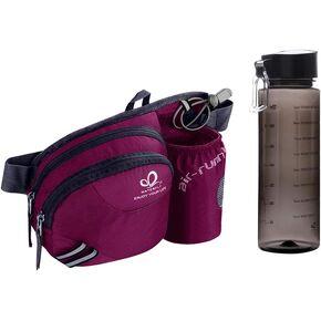WATERFLY Hiking Waist Bag Fanny Pack With Water Bottle Holder & Motivational 24oz BPA-free Water Bottle With Time Marker