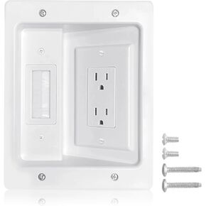 Recessed Outlet Box in Wall Cable Management Kit, Cable Pass Through Wall Plate Insert for TV, HDMI, Network, Ethernet, Home Theater Speaker Systems, Hide Cables Behind The Wall