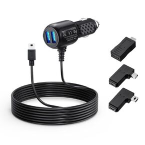 Mini USB Dash Cam Power Cord for Rove R2-4K, Car Charger Cable for Rexing V1 V1P Pro V5 V3 Car Dashboard Camera, with USB C Adapter