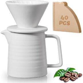 Pour Over Coffee Maker Set – Premium Ceramic Coffee Dripper with 500ml Capacity, Manual V60 Style Coffee Maker White – Ideal for Home, Office, and Travel