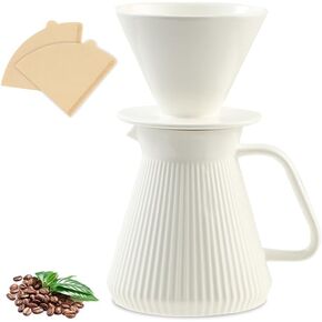 Pour Over Coffee Maker Set V60 Coffee Dripper Set with Paper Coffee Filters, 17.5OZ, White Cream,for Home Café Restaurant Camping