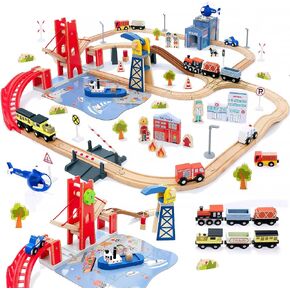 Giant bean 117 Pcs Busy Port City Wooden Train Set for Kids in Kuwait