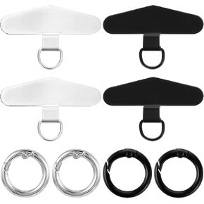 4 Pcs Phone Tether Tab, Metal Phone Hook With Metal Ring, Phone Strap Phone Lanyard Accessories Phone Attachment for Lanyard, Universal Cellphone Lanyard Pad for Full Phone Case