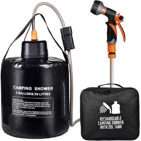 5 gallon/20L Water Bag,Portable Outdoor Camping Shower,Sun Heating,Electric Shower,8 Spray Modes,with Built-in Thermometer,Suitable for Hiking/Backpacking,Camping,Travel,Beach,Pets,Flowers
