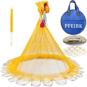 Fishing Net Cast Nets for Fishing, Casting Net for Bait Fish 3/8inch Mesh, American Style Hand Throw Net Nylon Multfilament Cast Nets 3FT 4FT 6FT 8FT 10FT 12FT Heavy Duty