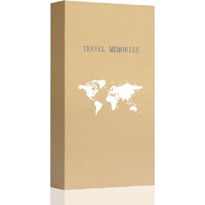 Travel Photo Album 4x6 600 Photos 5 Pictures Per Page, 600 Pockets, Refined Kraft Paper Cover Vacation Photo Album Travel Design World Map Adventure
