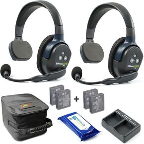 EARTEC UL2S Ultralite Full Duplex Duplex Wireless Headset Communication for 2 - 2 سماعات أذن واحدة مع بطاريتين إضافيتين (2) وحزمة مناديل التنظيف الصلبة