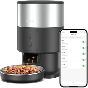 Automatic Cat Feeder - 5G WiFi Cat Food Dispenser with Stainless Steel Food Storage Container, 1-6 Meals Per Day, 1-16 Portion, Voice Recording, Auto Pet Feeder with App for Cats&Small Dogs