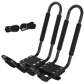 KZU 2 PCS Kayak Roof Rack, Surf Board Carrier, Canoe, Surf Board, Ski Board, Snow Board Holder on Roof Top, Mount Racks for Car, Truck J Bar with 4 pcs Tie Down Straps, NJD423