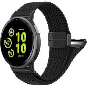 FINTIE Magnetic Braided Band Compatible with Garmin Vivoactive 5/6/Vivoactive 3, Garmin Venu/Venu Sq/Sq 2/Forerunner 55/165/645/245 Music, 20mm Stretchy Nylon Elastic Sport Strap, Black