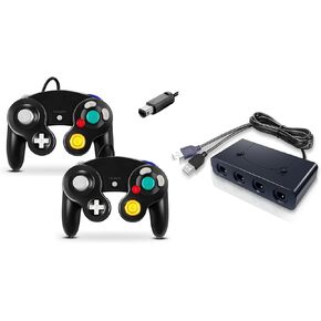FIOTOK Gamecube Controller Adapter Compatible with Nintendo Switch/WII U/PC/Super Smash Bros Switch Controller Adapter with Gamecube Controller (Black-2Pack)