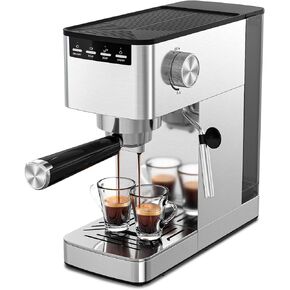 COWSAR 9 Bar Espresso Machine with Steam Frother - Compact Stainless Steel Coffee Machine for Latte and Cappuccino, Customizable Brewing Time Modes, Removable Water Tank