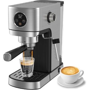VEGETA Espresso Machine, 20 Bar Coffee Espresso Machine, 1350W Espresso Machine with Milk Frother, Small Espresso Machine for Cappuccino, Latte, Stainless Steel, Silver