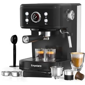 20 Bar Espresso Machines, Coffee Maker with Milk Steam Wand, Semi-Automatic Steam Espresso Maker for home, Cappuccino & Latte Machine with 50.7oz Removable Water Tank, Black
