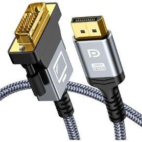 Capshi 6ft DisplayPort إلى DVI Cable ، مطلي بالذهب ، مضفر من النايلون ، متوافق مع Lenovo ، Dell ، HP ، Monitor ، Projector