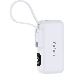 Yoobao Small Portable Charger 5000mAh with Charing Station, (5 Pack) Family Shared PD20W Fast Charging Mini Power Bank Built-in USB C Cable for iPhone 15 16, Charging Dock for Restaurant Pub Party