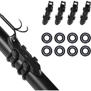4pcs Magnetic Hook Keeper, Black Fishing Hook Holder with 2 Sizes Rubber Rings Durable Fishing Rod Keeper Hook Rod Holder Fishing Bait Holder Hooks for Fishing Rod