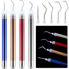 Leriton 4 Pcs LED Weeding Tools for Vinyl with Light Weeding Tool with 5 Different Hooks Lighted Pin Pen Tool for Removing Iron on Tiny Vinyl Paper Crafting Silhouettes DIY(Mixed Color)