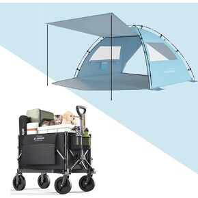 Elegear Beach Tent with Canopy 4-5 Person Pop Up Beach Tent + Wagon Cart Foldable Collapsible with 360° All-Terrain Wheels&Smallest Folding Design