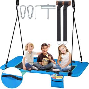 800lb Large 60" Platform Tree Swing for Kids Adults with Pocket | Anti-Sagging Outdoor Rectangle Swing with Handles | 900D Wear Resistant Big Flat Swing for Swing Set with Hanging Straps