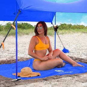 Red Suricata Family Beach Tent & Beach Canopy, Matching Sand Free Beach Mat Blanket & 2 Beverage Holders Bundle - UPF50 UV Sun Shade Shelter (Medium, Blue)