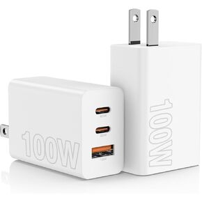 2Pack 100W USB C Wall Charger Block,3-Port (65w+20W+18w) Super Fast Charging Power Adapter,Multi USB C Charging Hub Plug Cube for MacBook,iPad Pro, Galaxy S25, iPhone 16/15 and More-Black